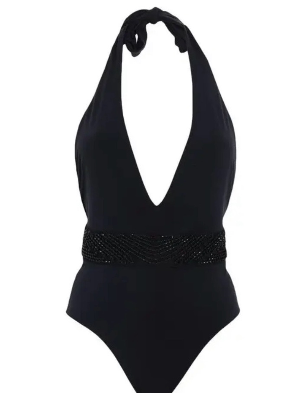 La Perla Black Halter One-Piece Swimsuit with Beaded Waistband